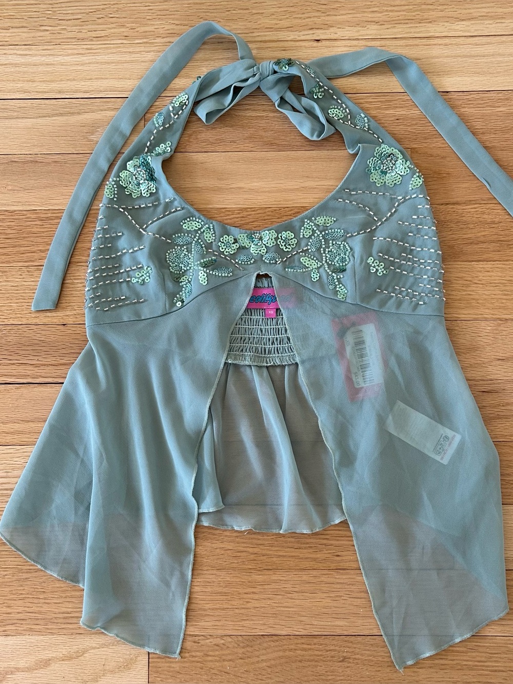 Beaded Halter Tank Top in Sage Green